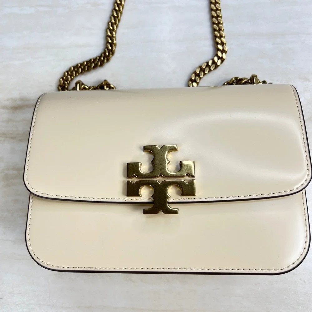 Tory Burch Eleanor Small Convertible Shoulder Bag Cream Ivory Gold Chain Logo - Picture 12 of 12
